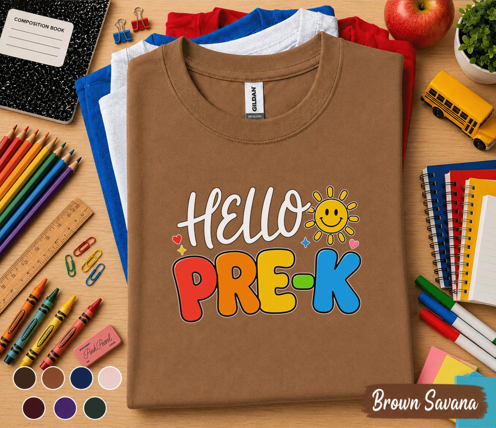 Hello Pre-K Shirt First Day of Pre-K Tee Teacher Back to School Preschool Shirt Toddler Student Outfit Kindergarten Prep Gift for Boys Girls