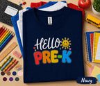 Hello Pre-K Shirt First Day of Pre-K Tee Teacher Back to School Preschool Shirt Toddler Student Outfit Kindergarten Prep Gift for Boys Girls