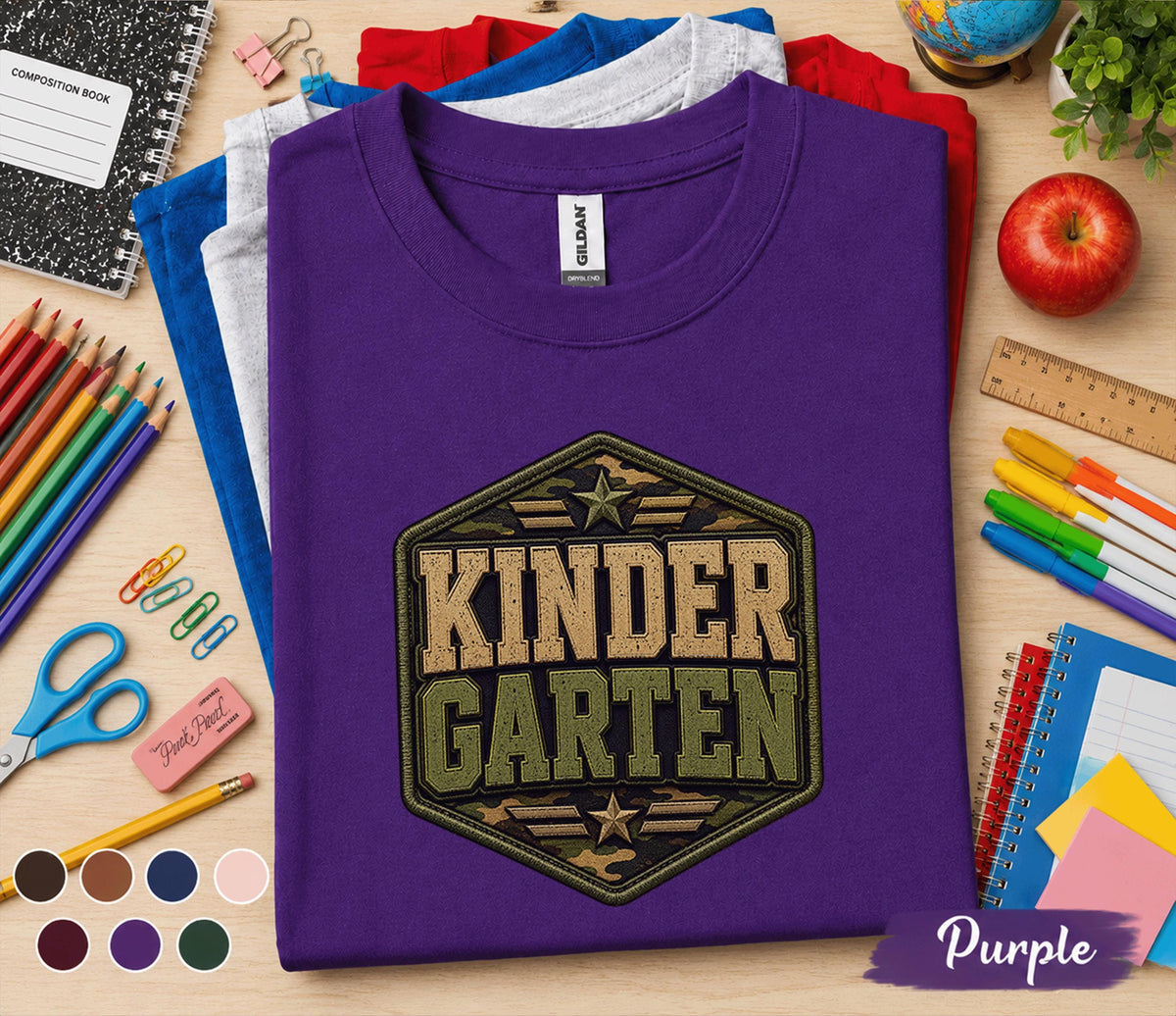 Kindergarten Camo Shirt Military Style Back to School Tee First Day of Kindergarten Kids Army Camouflage Student Gift Teacher Kindergarten