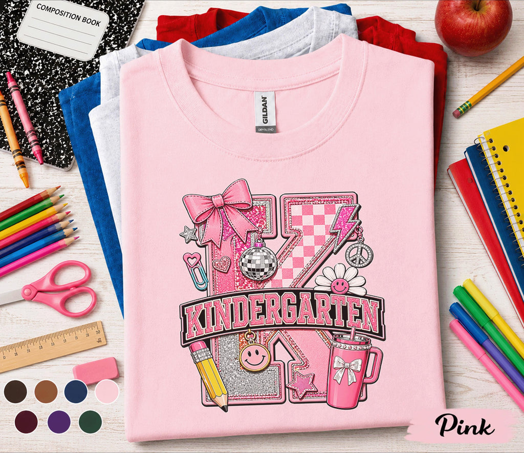 Kindergarten Coquette Bow Shirt Pink Back to School Tee First Day of Kindergarten Girl School Cute Student Gift Teacher Style