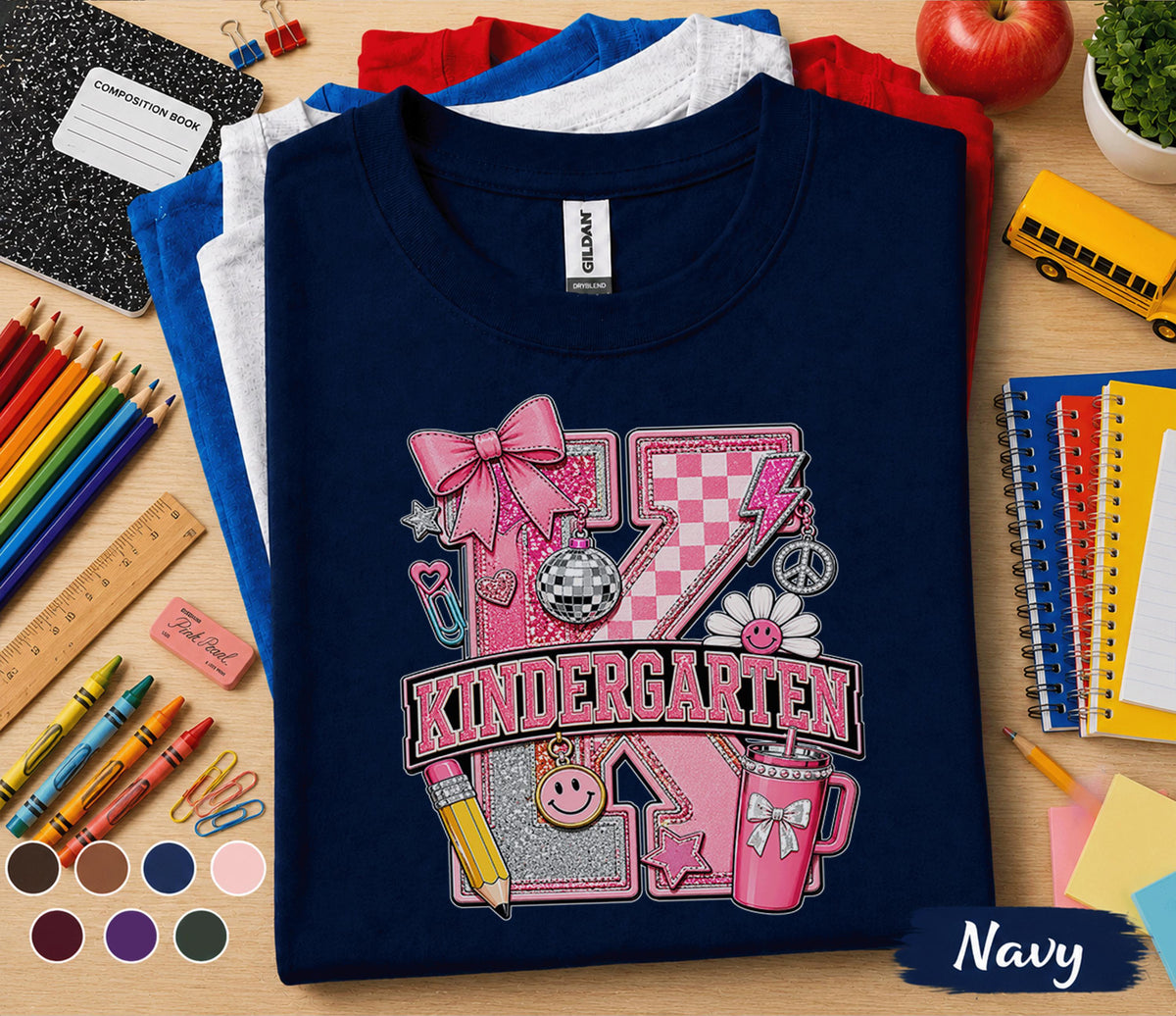 Kindergarten Coquette Bow Shirt Pink Back to School Tee First Day of Kindergarten Girl School Cute Student Gift Teacher Style