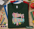 First Day of Kindergarten Shirt Coquette Back to School Tee Girl Cute Pennant Flags Bow Smiley Face Student Outfit Girl School Gift Teacher