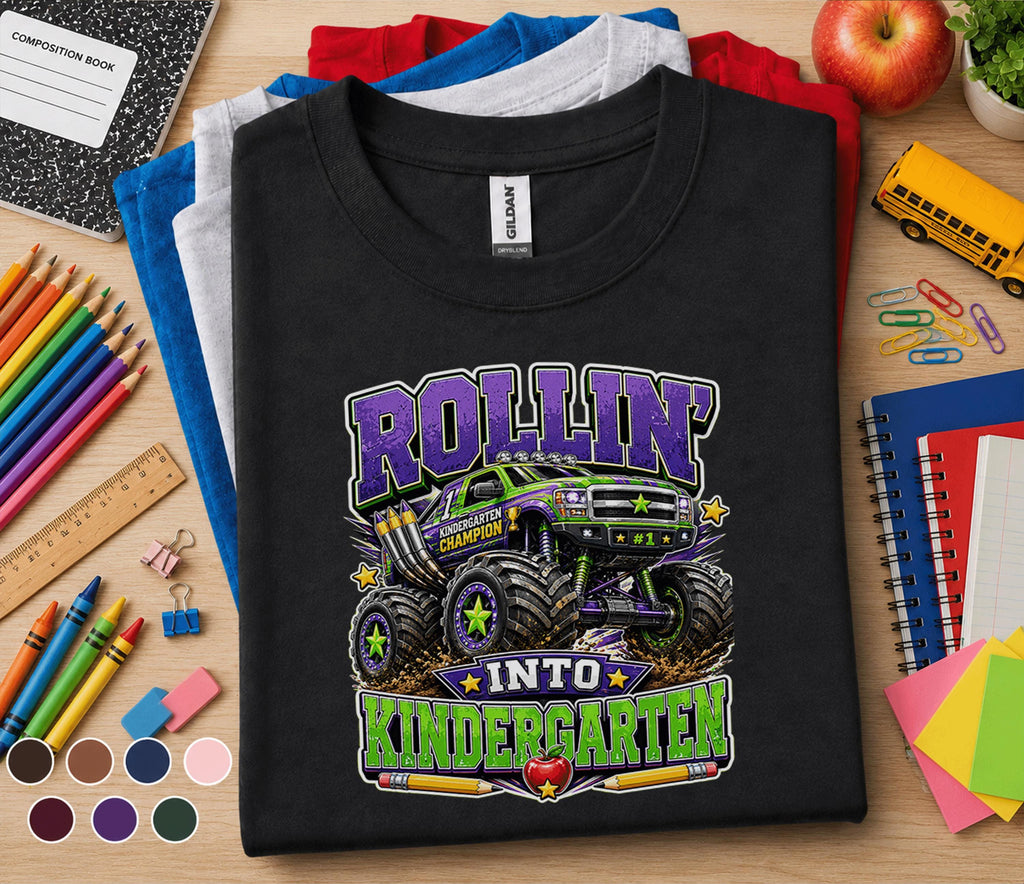 Rollin Into Kindergarten Shirt Monster Truck Back to School Tee First Day of Kindergarten Shirt Truck Lover Kids Scho...