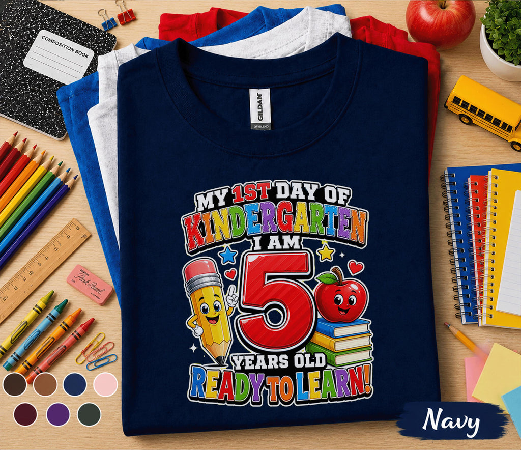 My 1st Day of Kindergarten I Am 5 Years Old Ready to Learn Shirt First Day of School Tee Cute Kids Back to School Gift for Boys Girls