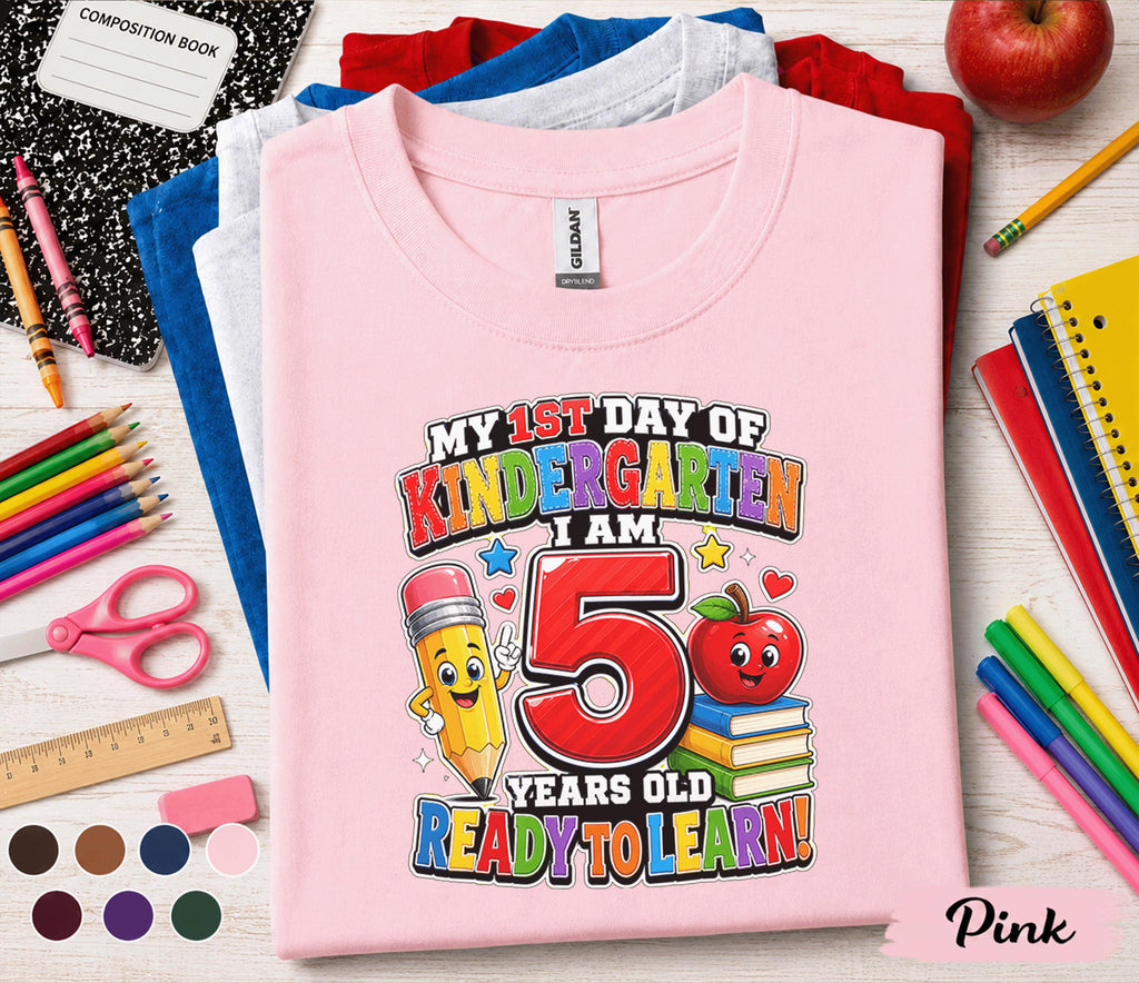 My 1st Day of Kindergarten I Am 5 Years Old Ready to Learn Shirt First Day of School Tee Cute Kids Back to School Gift for Boys Girls