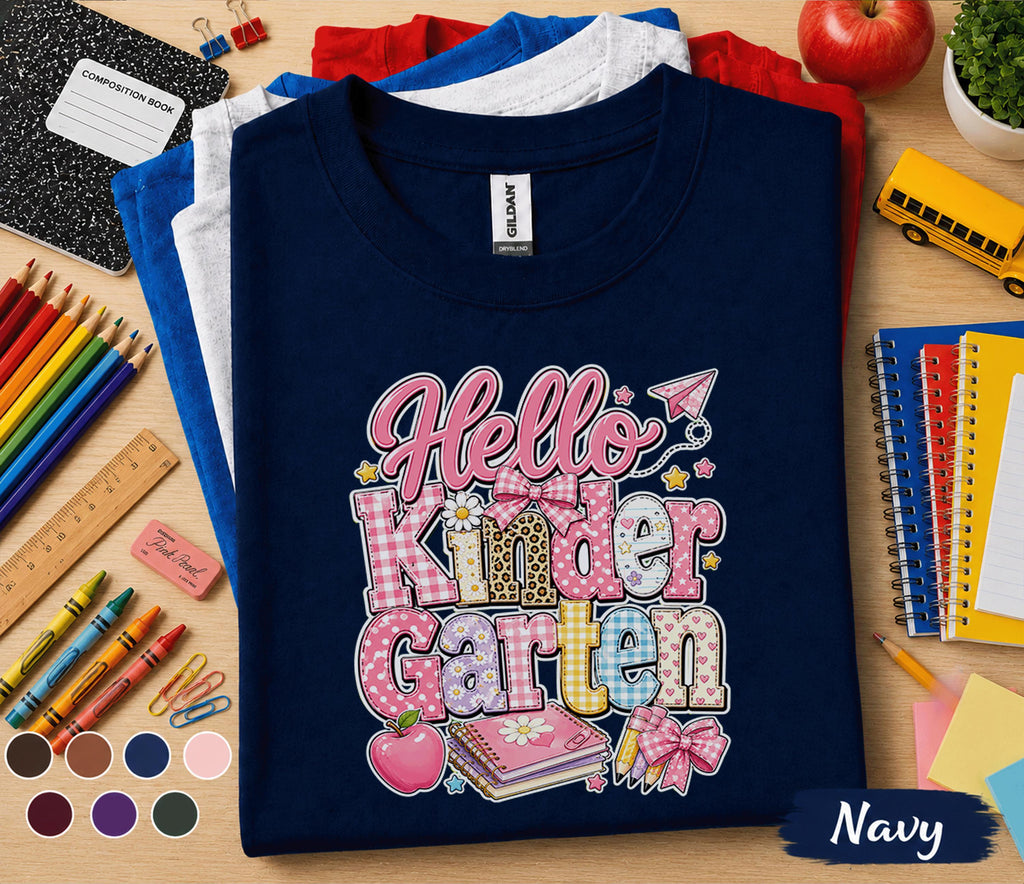 Hello Kindergarten Shirt First Day of School Tee Cute Pink Coquette Back to School Shirt for Girls Kindergarten Student Outfit Gift
