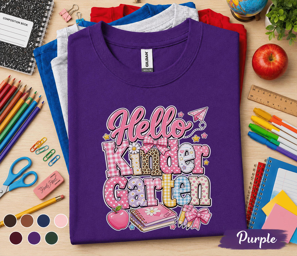 Hello Kindergarten Shirt First Day of School Tee Cute Pink Coquette Back to School Shirt for Girls Kindergarten Student Outfit Gift