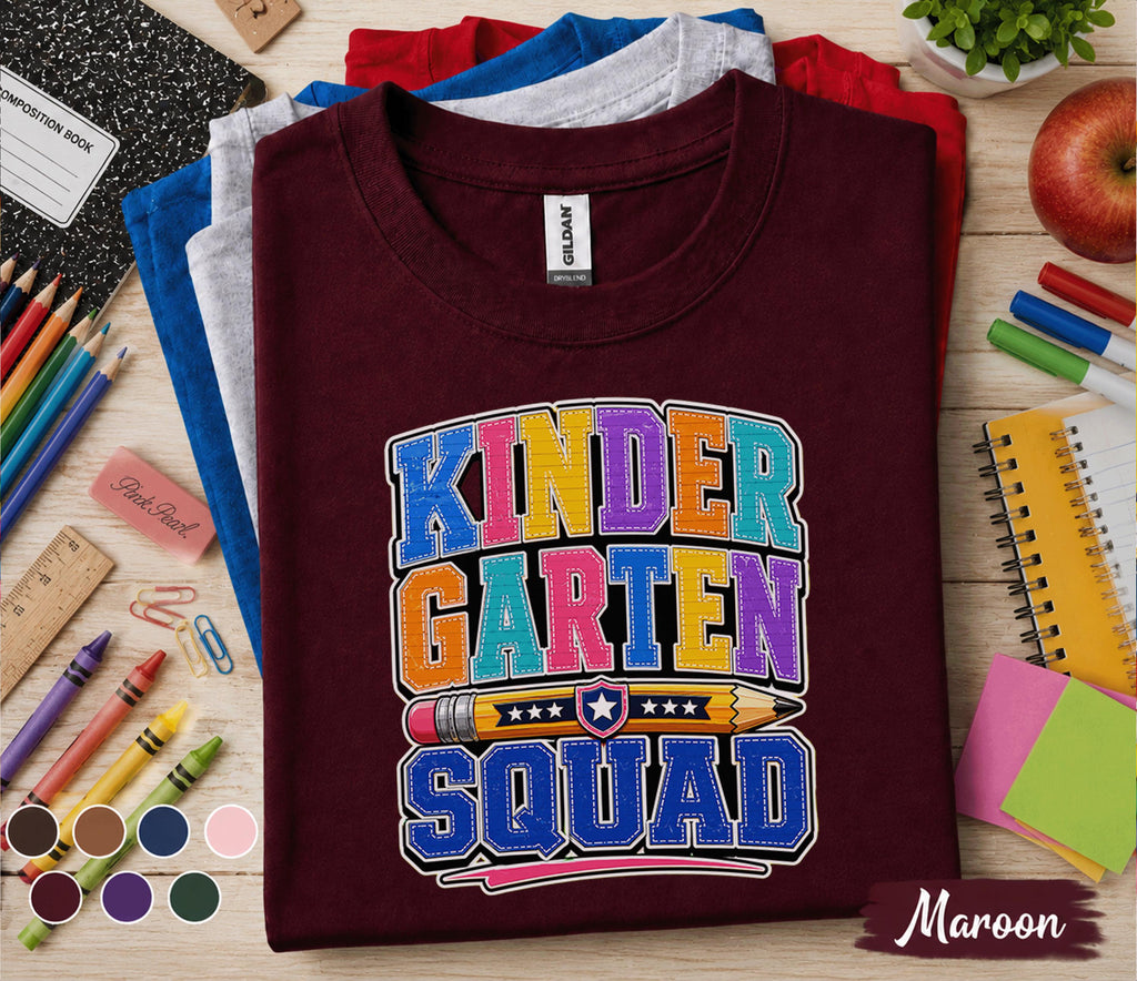 Kinder Garten Squad Shirt Colorful Back to School Tee First Day of Kindergarten Student Shirt Cute Kids School Outfit Gift for Boys Girls