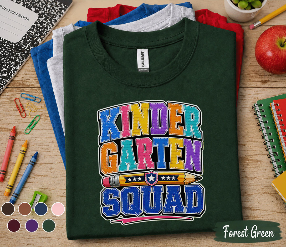 Kinder Garten Squad Shirt Colorful Back to School Tee First Day of Kindergarten Student Shirt Cute Kids School Outfit Gift for Boys Girls