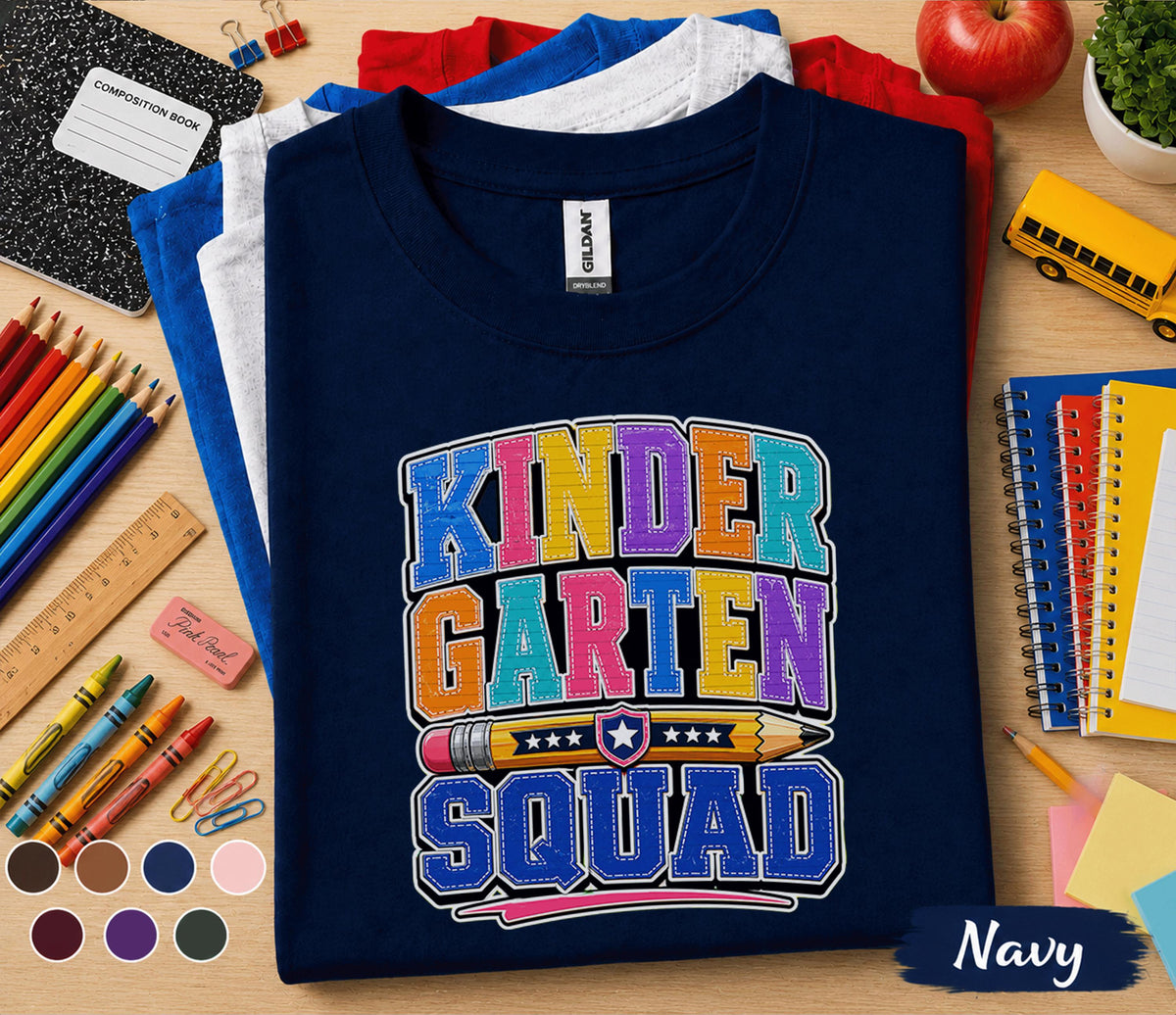 Kinder Garten Squad Shirt Colorful Back to School Tee First Day of Kindergarten Student Shirt Cute Kids School Outfit Gift for Boys Girls