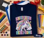 Kindergarten Here I Come Unicorn Shirt First Day of School Tee Cute Rainbow Unicorn Back to School Shirt for Girls Kids Kindergarten Gift