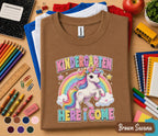 Kindergarten Here I Come Unicorn Shirt First Day of School Tee Cute Rainbow Unicorn Back to School Shirt for Girls Kids Kindergarten Gift