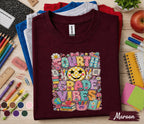 Fourth Grade Vibes Shirt, 4th Grade Teacher Shirt, Back to School Teacher Tee, Cute Smiley Classroom Shirt, Elementary School Teacher Gift