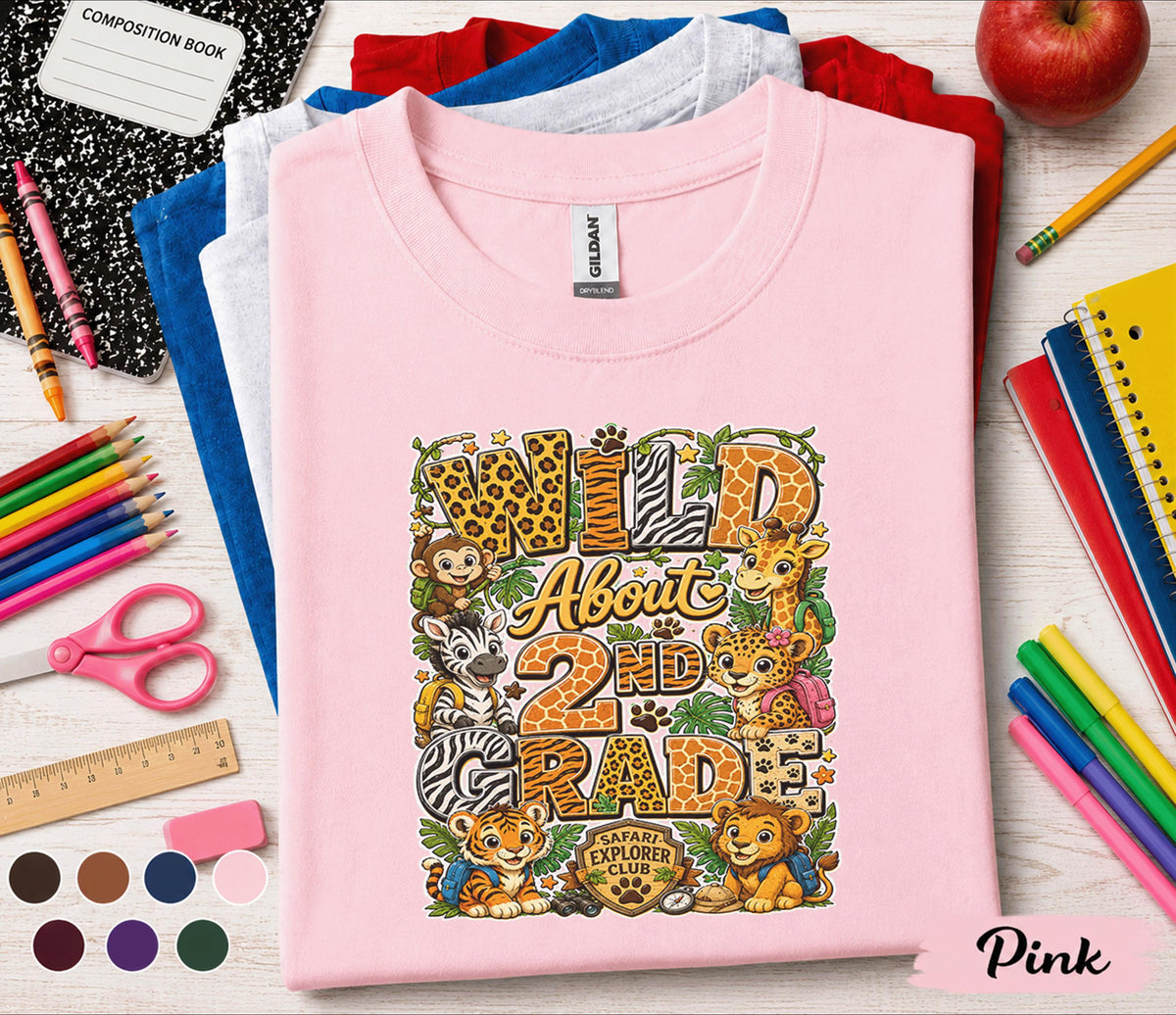 Wild About 2nd Grade Shirt, Safari Second Grade Back to School Shirt, Jungle Animals First Day of School Tee, 2nd Grade Student Gift Kids