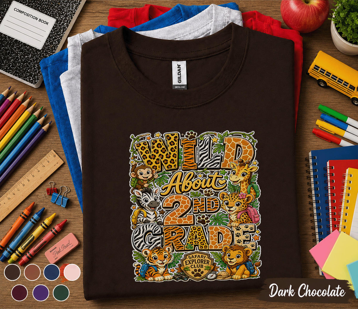 Wild About 2nd Grade Shirt, Safari Second Grade Back to School Shirt, Jungle Animals First Day of School Tee, 2nd Grade Student Gift Kids