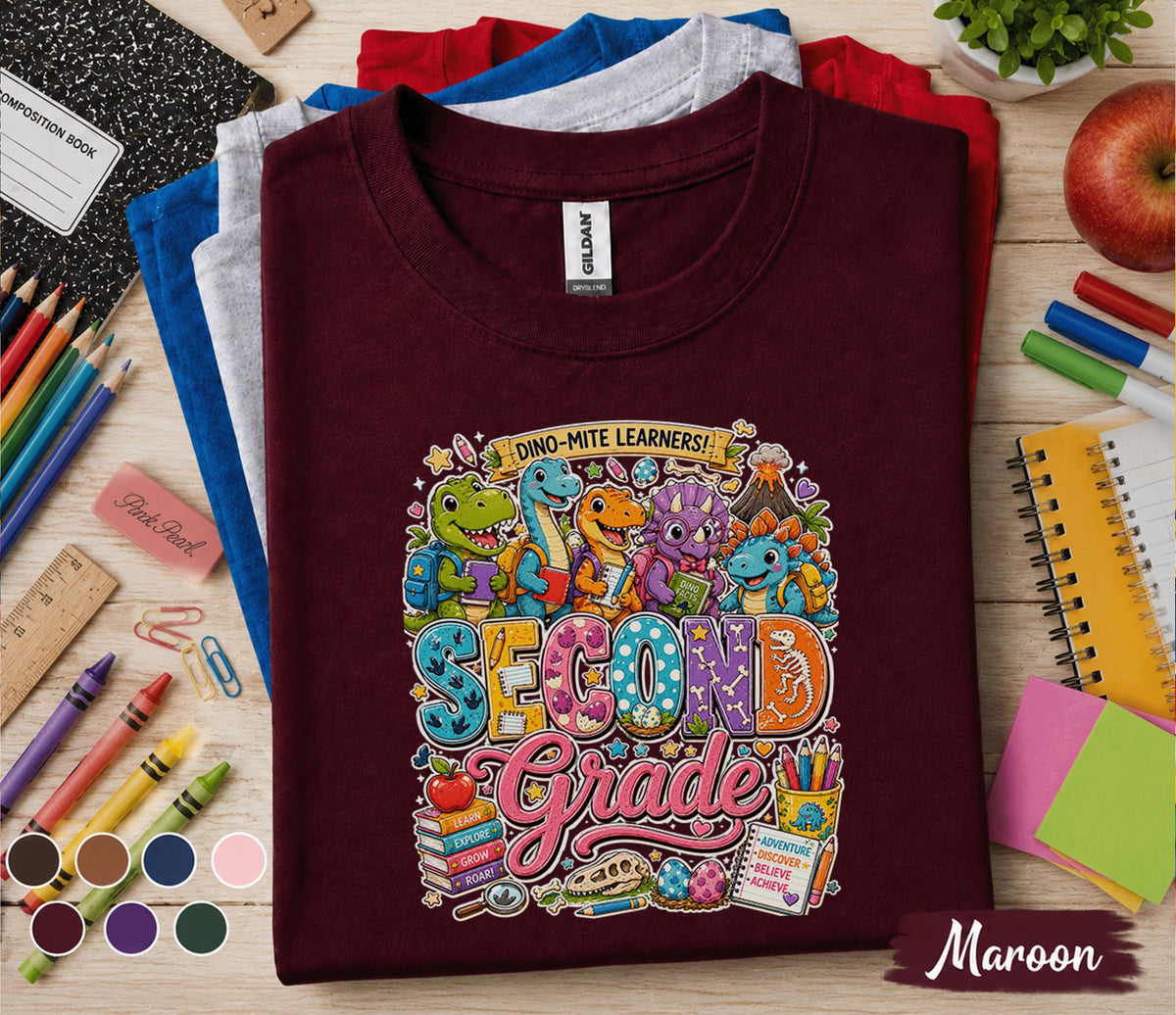 Second Grade Dinosaur Shirt, Dino Mite Learners Back to School Tee, 2nd Grade Student Shirt, Dinosaur School Shirt, First Day of School Gift