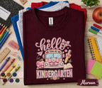 Hello Kindergarten Shirt, First Day of Kindergarten Tee, Cute Pink School Bus Back to School Shirt, Kindergarten Girl Outfit, School Gift