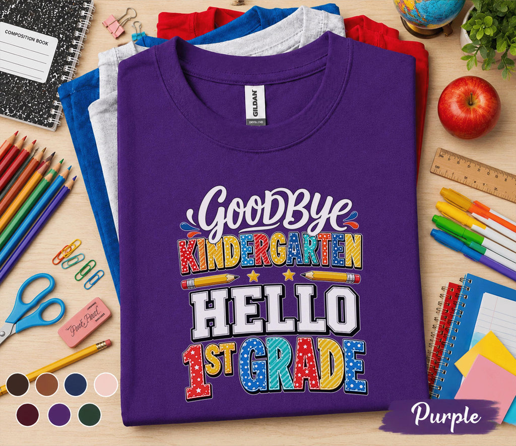 Goodbye Kindergarten Hello 1st Grade Shirt, Last Day of Kindergarten Tee, First Grade Back to School Shirt, Graduation Gift Kids Tee