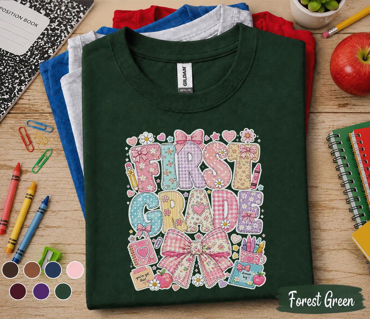 1st Grade Shirt, Cute First Grade Bow Shirt, First Day of School Tee for Girls, Back to School Shirt, Floral First Grade Outfit Gift Teacher