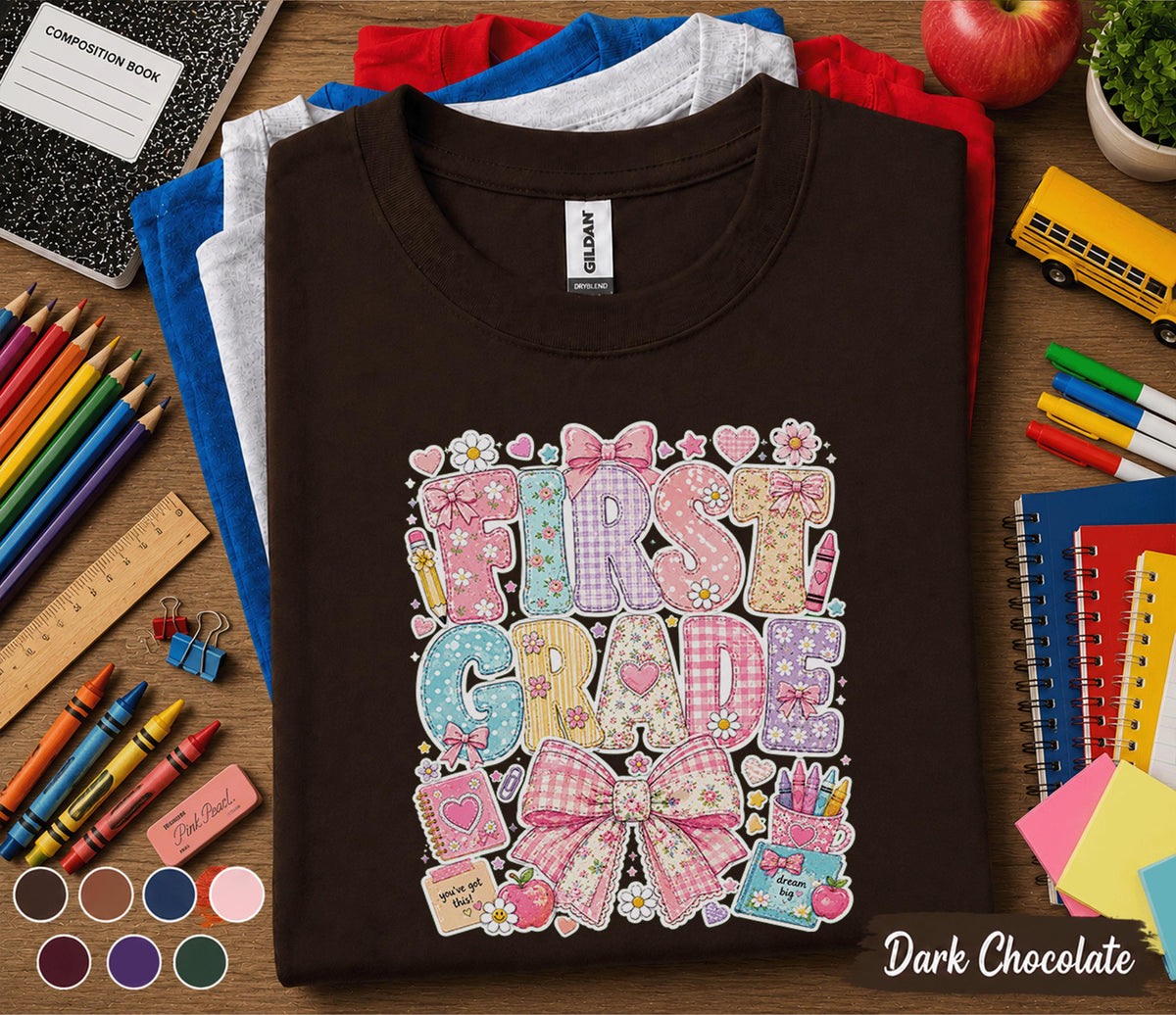 1st Grade Shirt, Cute First Grade Bow Shirt, First Day of School Tee for Girls, Back to School Shirt, Floral First Grade Outfit Gift Teacher