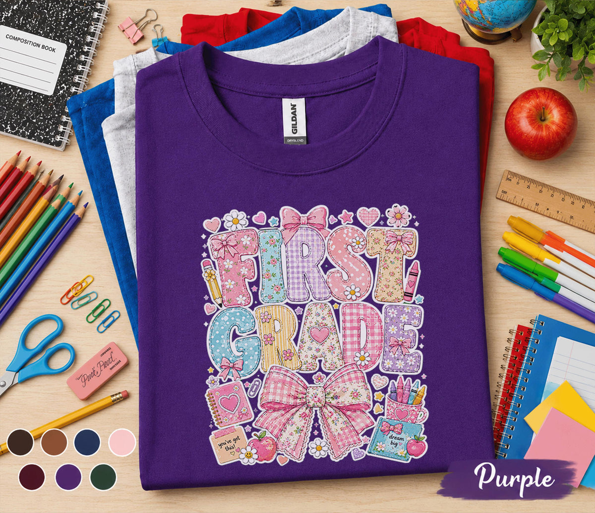 1st Grade Shirt, Cute First Grade Bow Shirt, First Day of School Tee for Girls, Back to School Shirt, Floral First Grade Outfit Gift Teacher