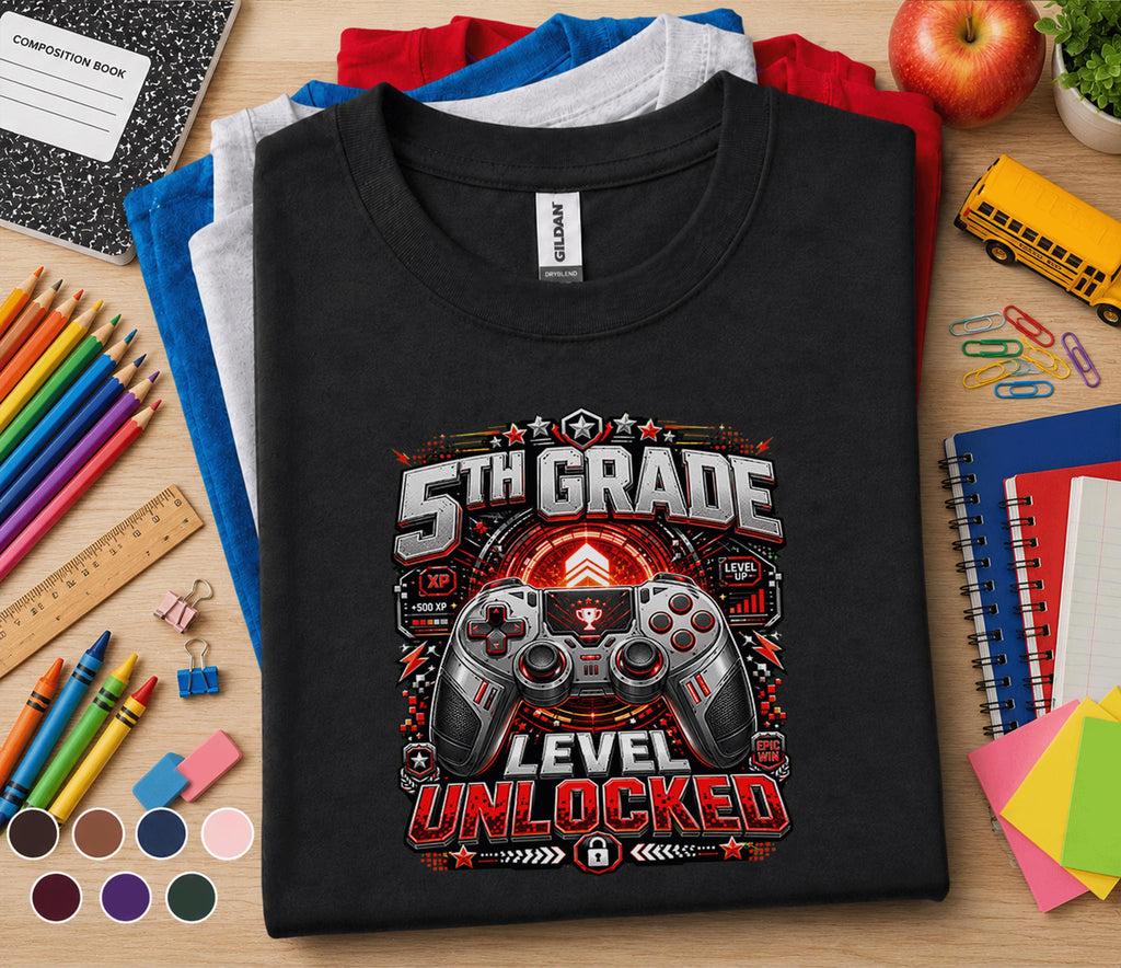 5th Grade Level Unlocked Gamer Shirt, First Day of School Gaming Tee