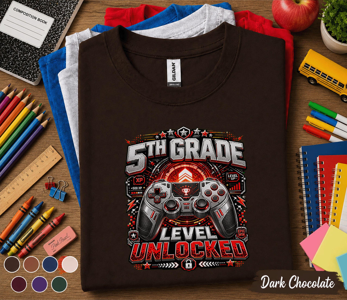 5th Grade Level Unlocked Gamer Shirt, First Day of School Gaming Tee, Fifth Grade Back to School Shirt, Video Game Student Gift Boys Girls