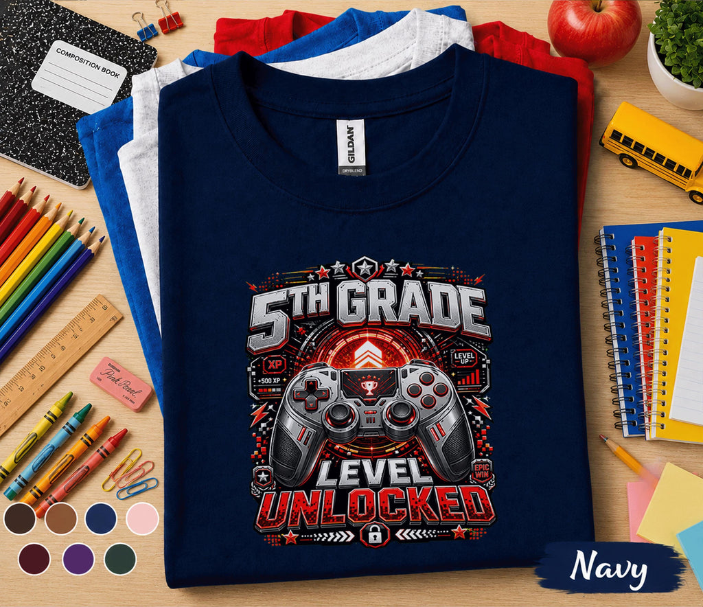 5th Grade Level Unlocked Gamer Shirt, First Day of School Gaming Tee, Fifth Grade Back to School Shirt, Video Game Student Gift Boys Girls