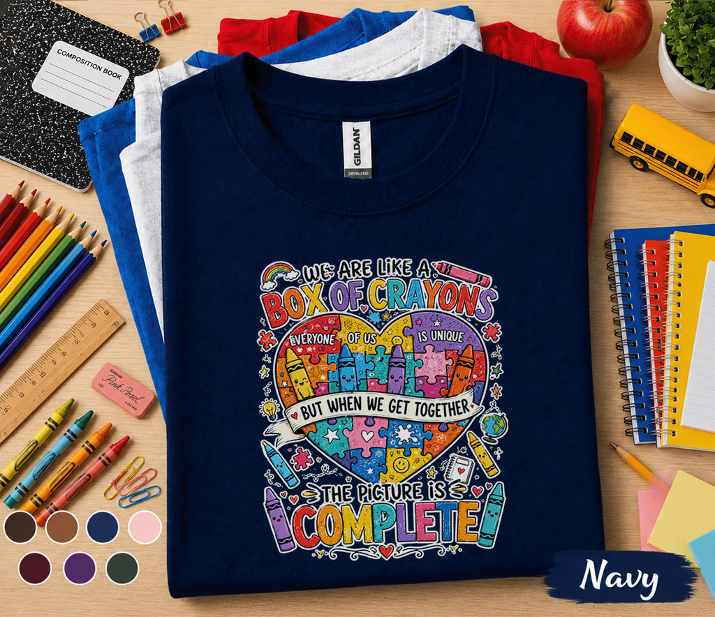 We Are Like a Box of Crayons Shirt, Teacher Classroom Unity Tee, Inclusive School Shirt, Back to School Teacher Gift