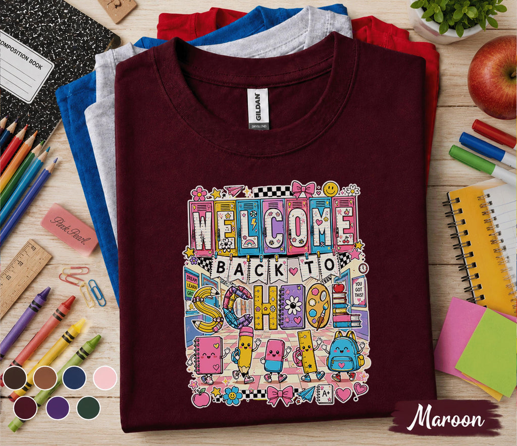 Welcome Back to School Shirt, Cute First Day of School Tee, Colorful School Supplies Shirt, Teacher Student Gift, Back to School Apparel