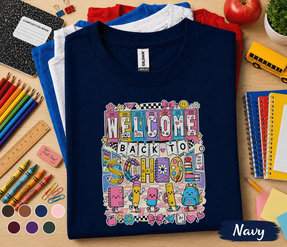 Welcome Back to School Shirt, Cute First Day of School Tee, Colorful School Supplies Shirt, Teacher Student Gift, Back to School Apparel