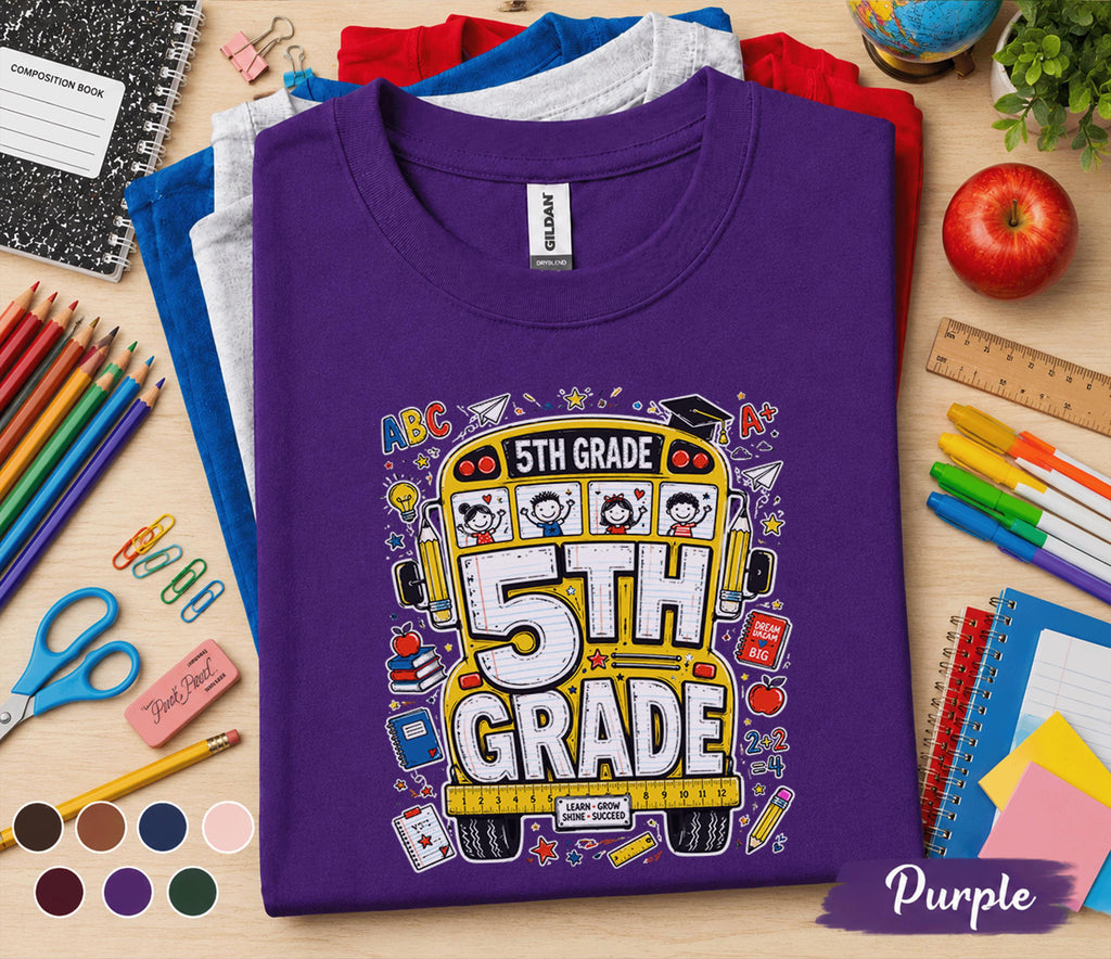 5th Grade Back to School Shirt, First Day of 5th Grade Tee, School Bus Student Shirt, Fifth Grade Kids Gift, Elementary School Apparel