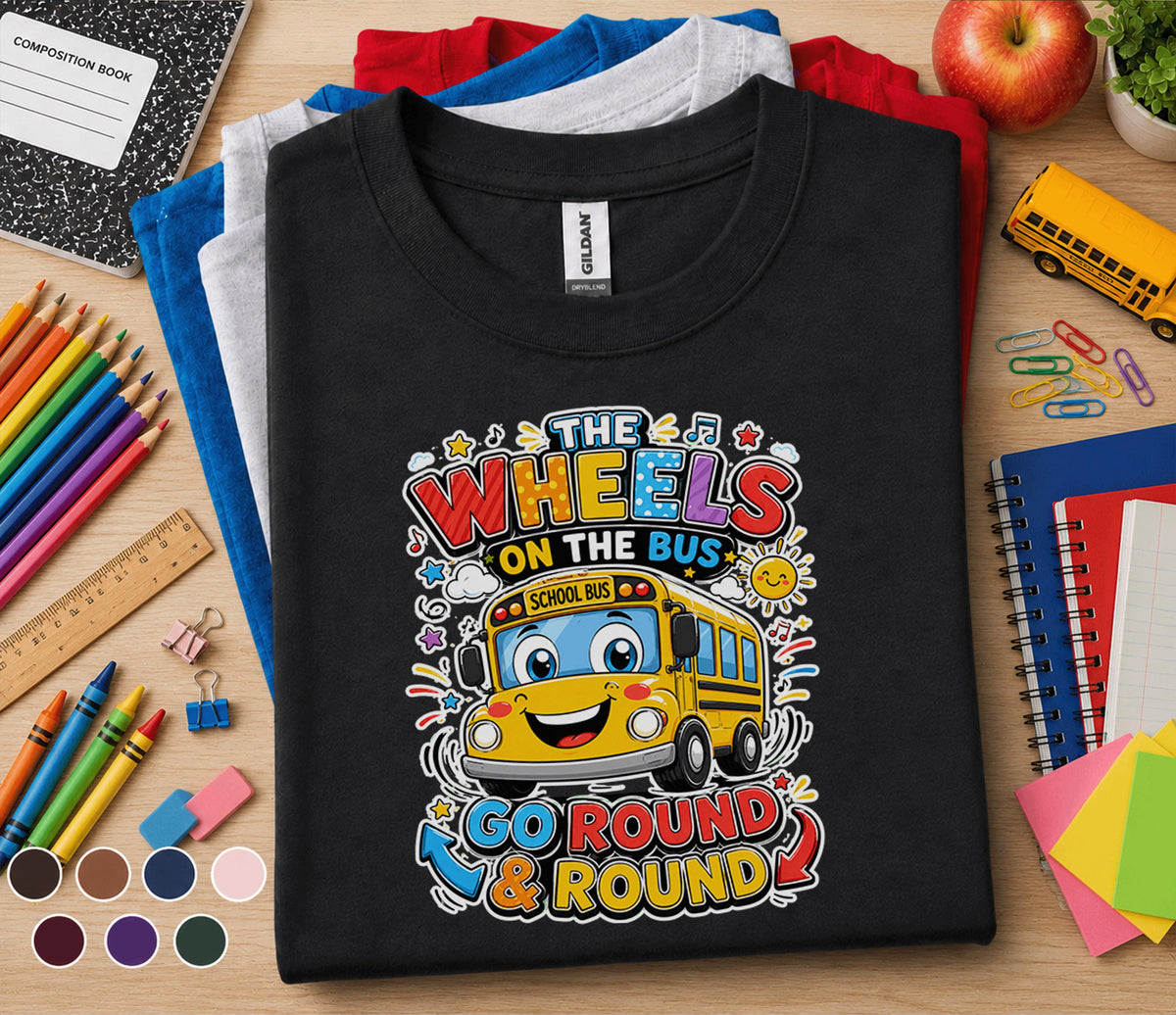 The Wheels on the Bus Go Round Shirt, Back to School Bus Tee