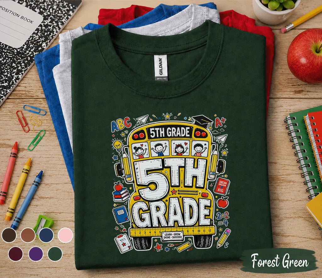 5th Grade Back to School Shirt, First Day of 5th Grade Tee, School Bus Student Shirt, Fifth Grade Kids Gift, Elementary School Apparel