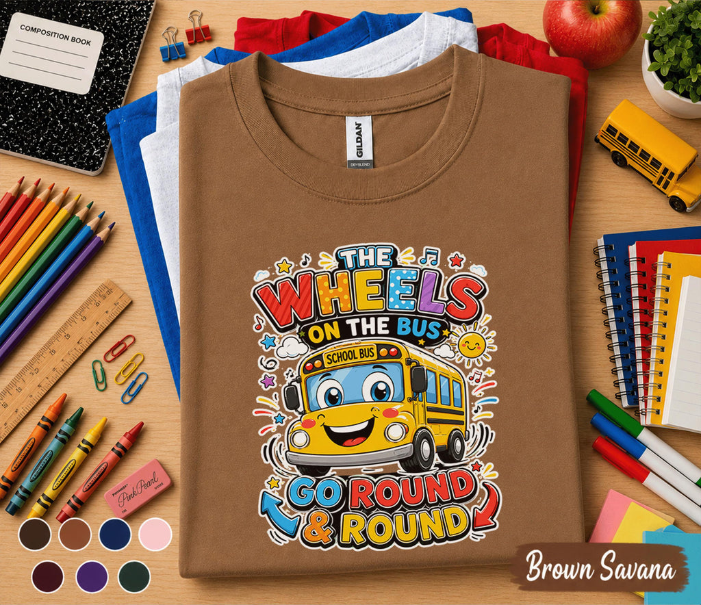 The Wheels on the Bus Go Round Shirt, Back to School Bus Tee, Cute School Bus Kids Shirt, First Day of School Gift, Preschool Kindergarten