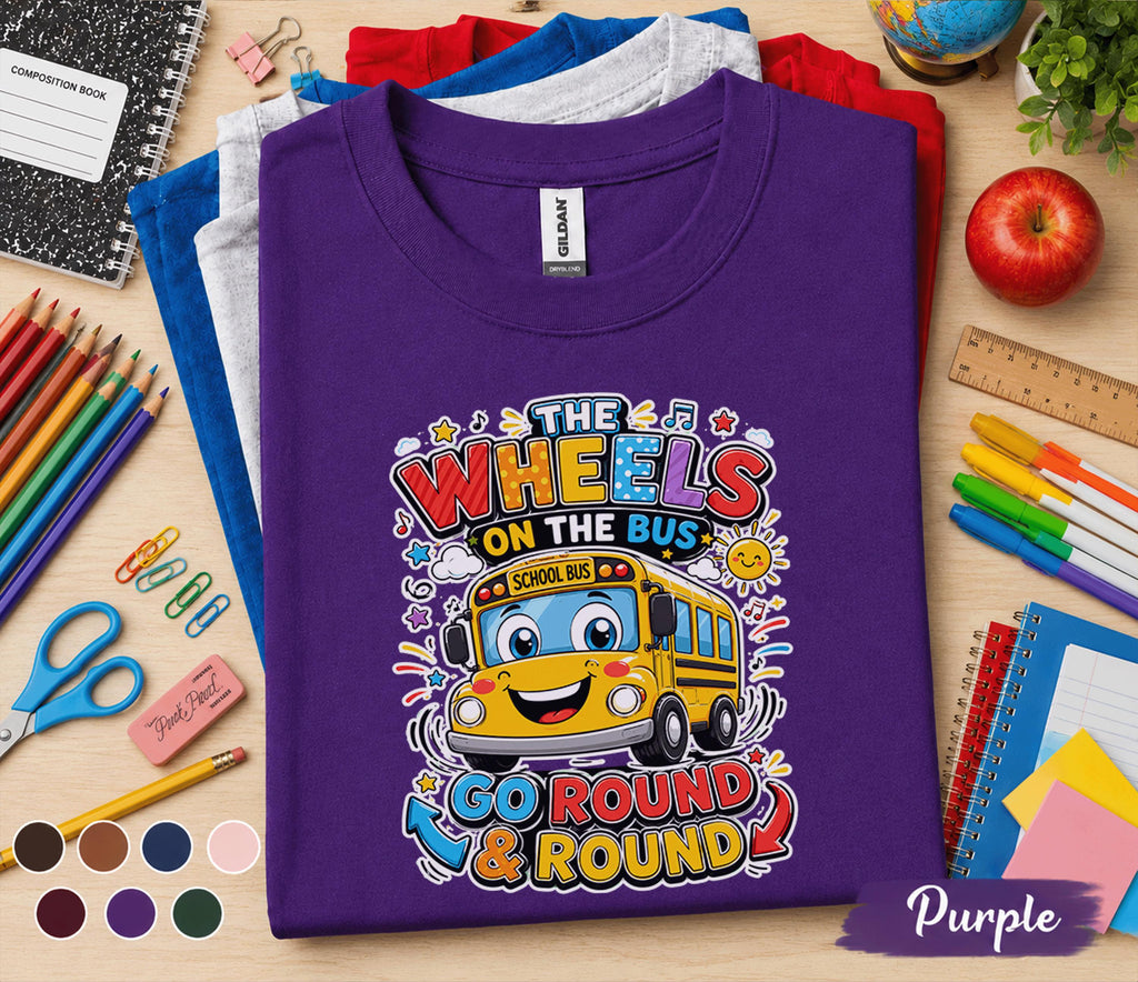 The Wheels on the Bus Go Round Shirt, Back to School Bus Tee, Cute School Bus Kids Shirt, First Day of School Gift, Preschool Kindergarten