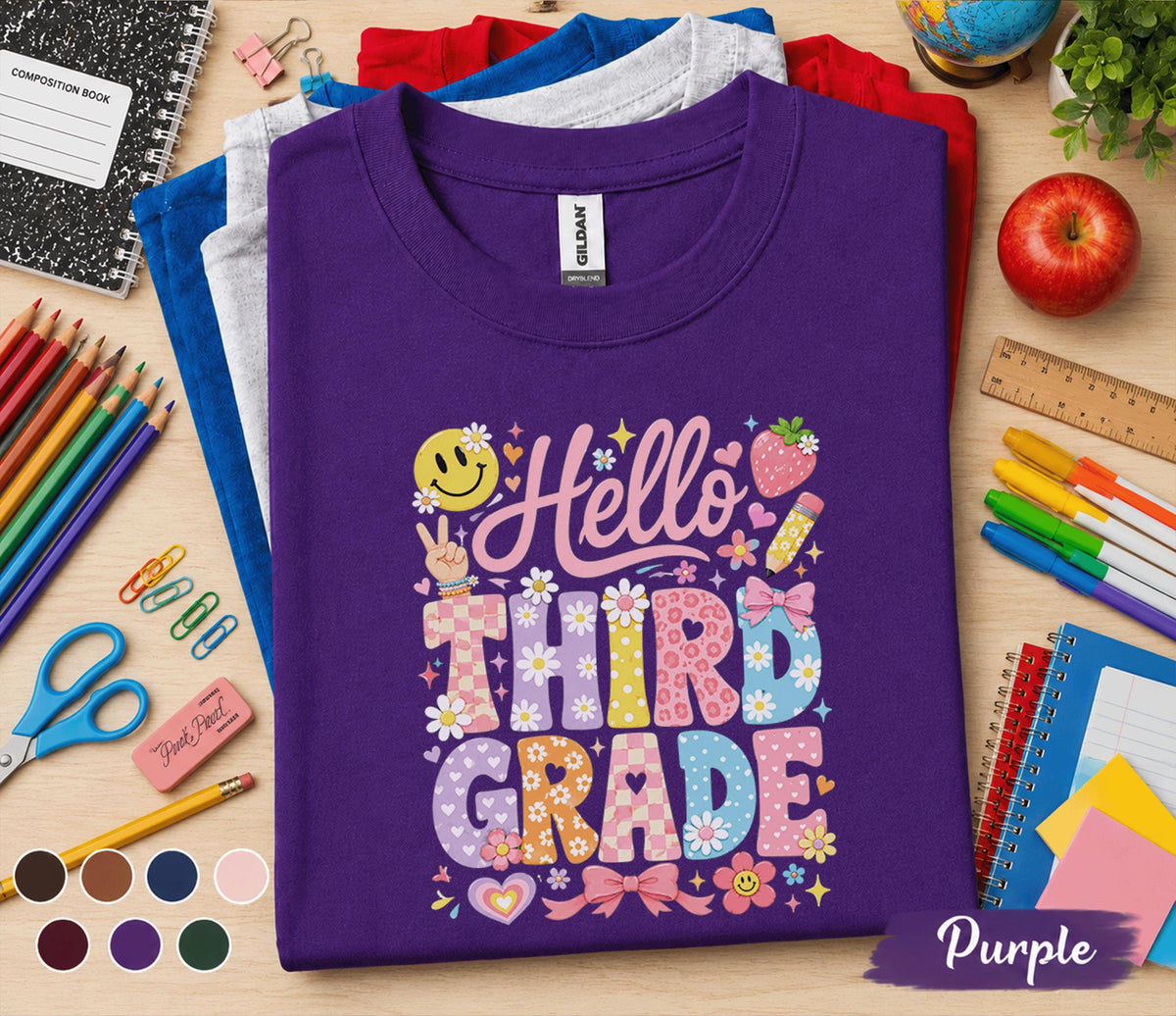Hello Third Grade Shirt, 3rd Grade Back to School Tee, Cute First Day of Third Grade Shirt, Elementary Student Gift, Floral School Apparel