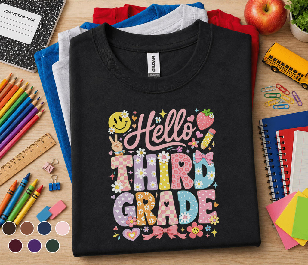 Hello Third Grade Shirt, 3rd Grade Back to School Tee