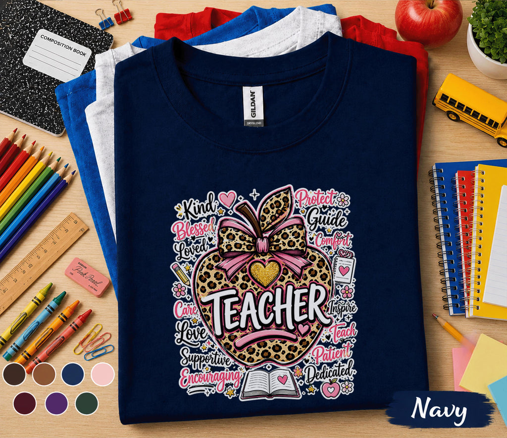Teacher Apple Shirt, Back to School Teacher Tee, Leopard Apple Teacher Gift Shirt, Cute Teacher Appreciation Shirt, Classroom Educator