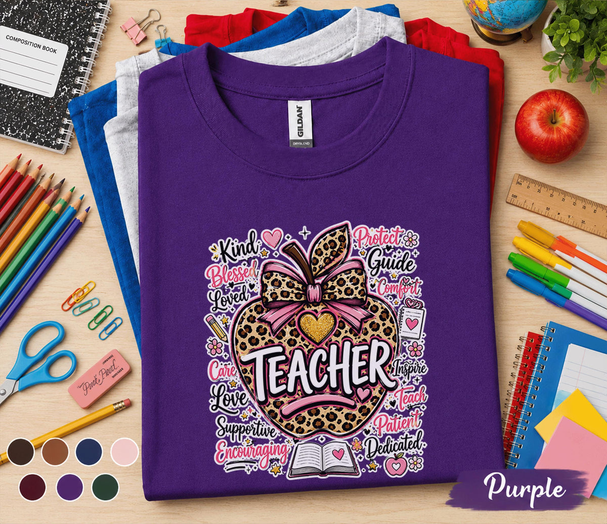 Teacher Apple Shirt, Back to School Teacher Tee, Leopard Apple Teacher Gift Shirt, Cute Teacher Appreciation Shirt, Classroom Educator