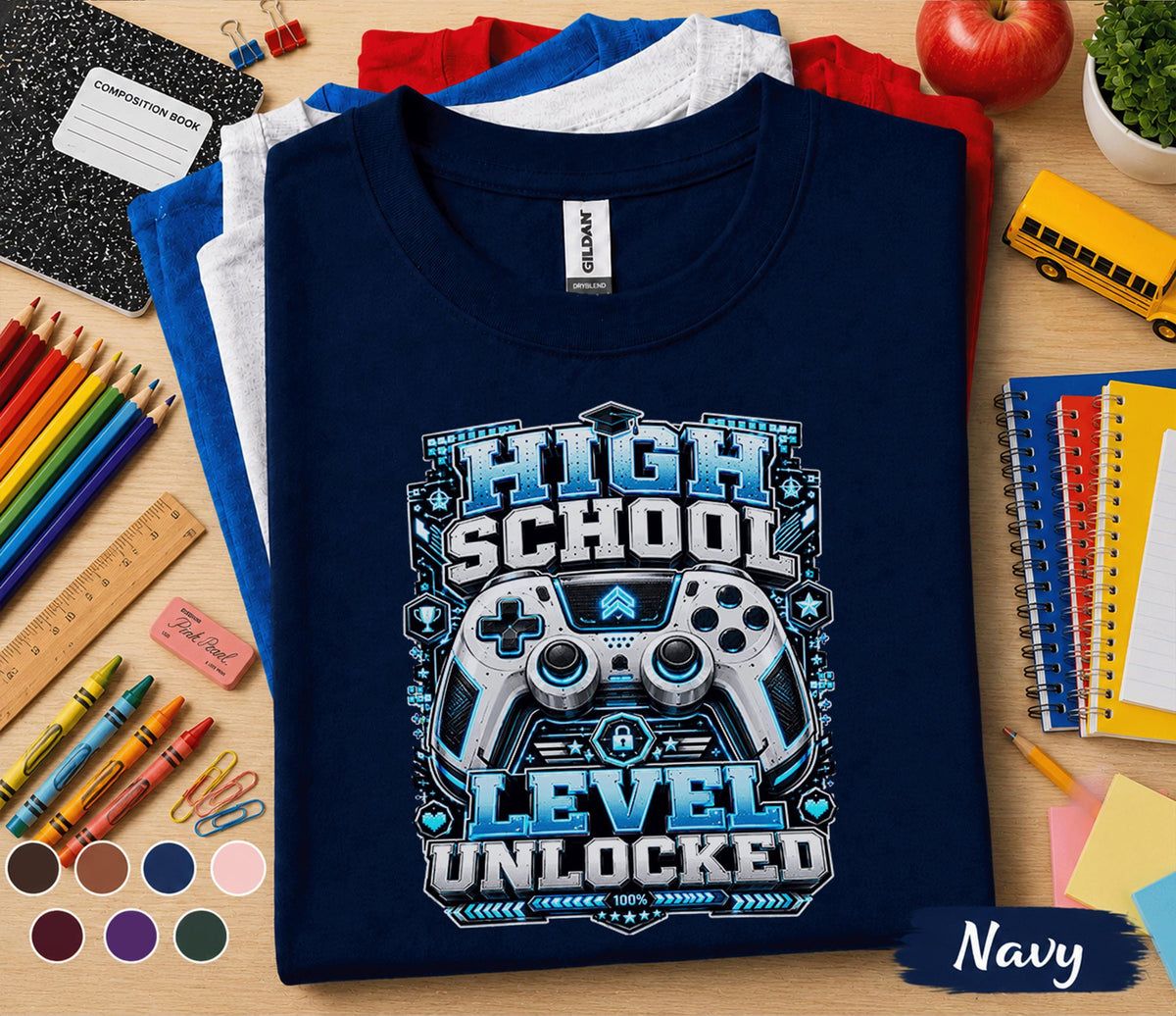 High School Level Unlocked Shirt, Gamer Back to School Tee, Video Game Controller Student Shirt, First Day High School Gift, Gaming School