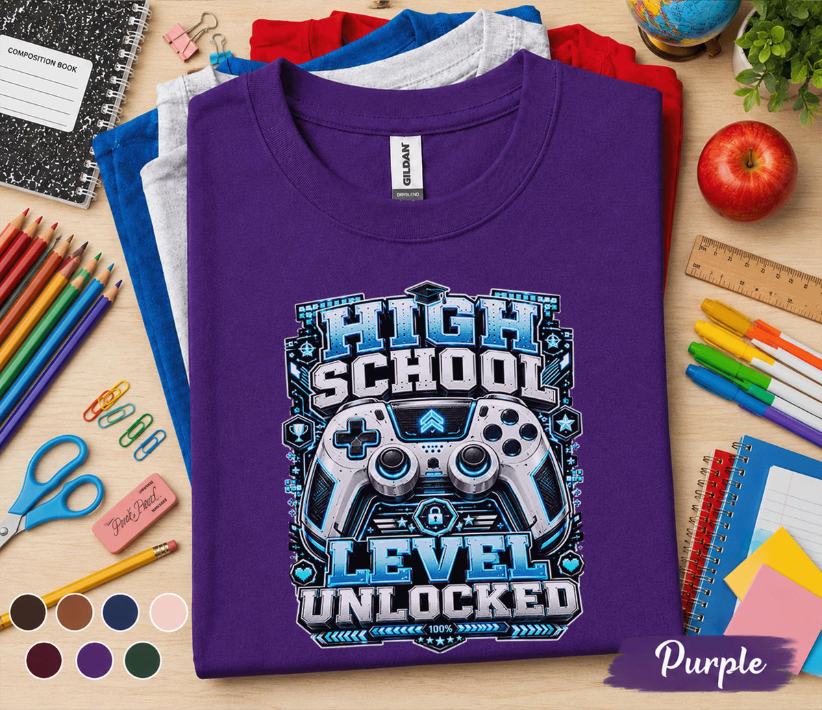 High School Level Unlocked Shirt, Gamer Back to School Tee, Video Game Controller Student Shirt, First Day High School Gift, Gaming School