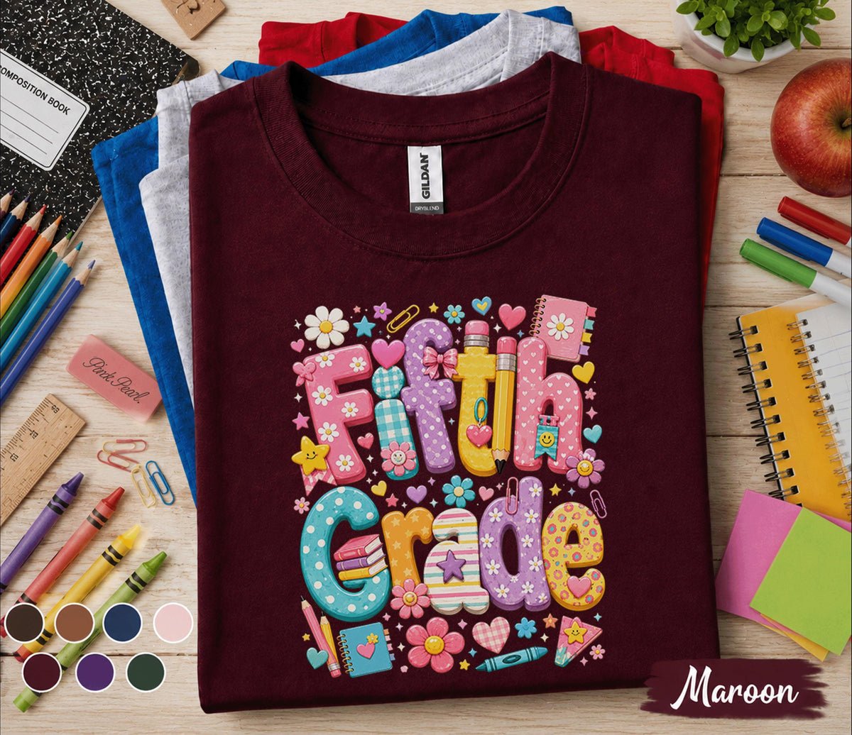Fifth Grade Shirt, 5th Grade Back to School Tee, First Day of Fifth Grade Shirt, Cute School Student Gift, Colorful Elementary School Shirt