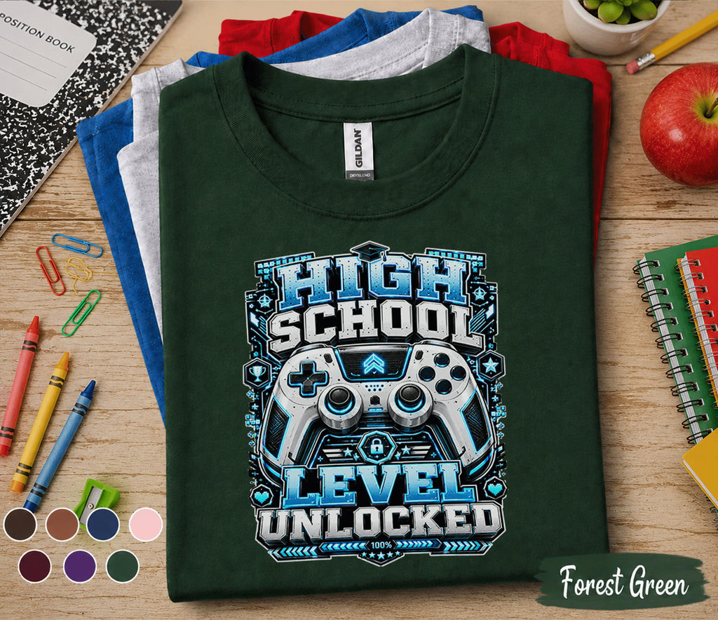 High School Level Unlocked Shirt, Gamer Back to School Tee, Video Game Controller Student Shirt, First Day High School Gift, Gaming School