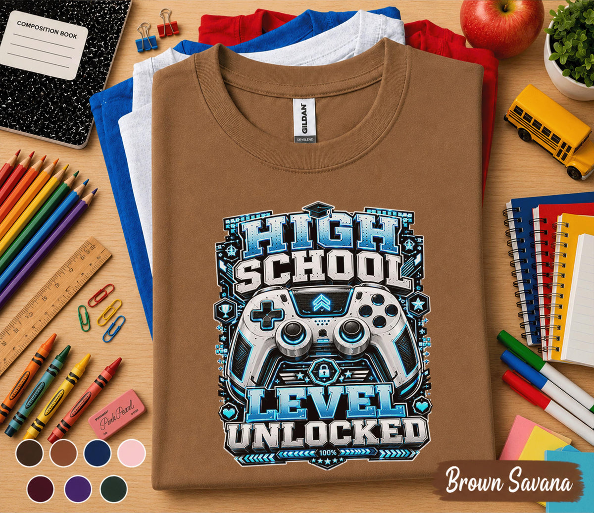 High School Level Unlocked Shirt, Gamer Back to School Tee, Video Game Controller Student Shirt, First Day High School Gift, Gaming School
