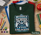 Middle School Level Unlocked Shirt, Gamer Back to School Tee, Video Game Controller School Shirt, First Day Middle School Gift