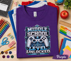 Middle School Level Unlocked Shirt, Gamer Back to School Tee, Video Game Controller School Shirt, First Day Middle School Gift