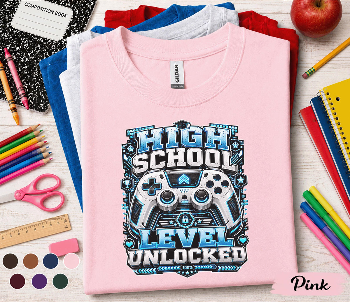 High School Level Unlocked Shirt, Gamer Back to School Tee, Video Game Controller Student Shirt, First Day High School Gift, Gaming School