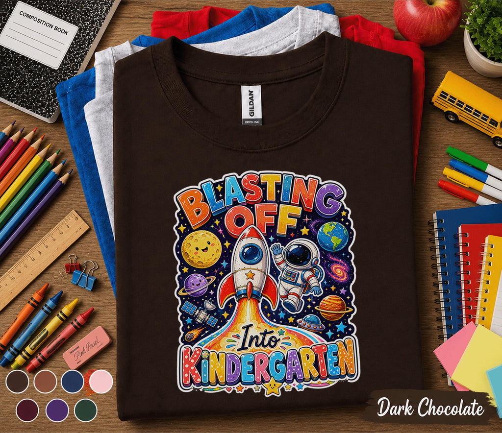 Blasting Off Into Kindergarten Shirt, Space Back to School Tee, First Day of Kindergarten Shirt, Rocket Astronaut School Gift Kids