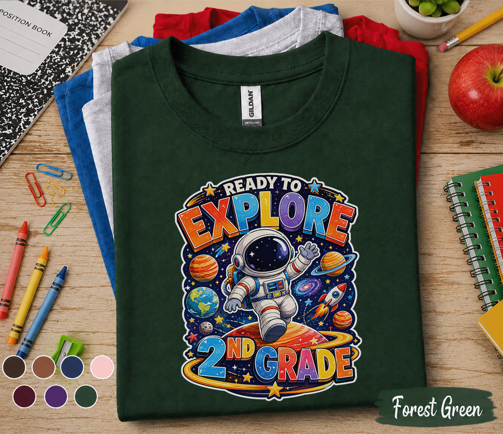 Ready to Explore 2nd Grade Shirt, Second Grade Back to School Tee, Astronaut Space School Shirt, First Day of 2nd Grade Gift